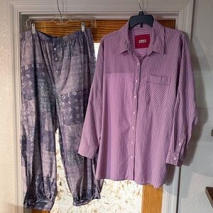 Free People Purple Striped Shirt and Patterned Pants Set